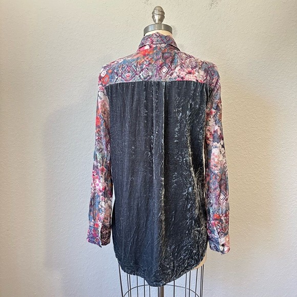 JOHNNY WAS 3J WORKSHOP Floral Print Velvet Button Down Tunic Top Multi - Picture 6 of 10